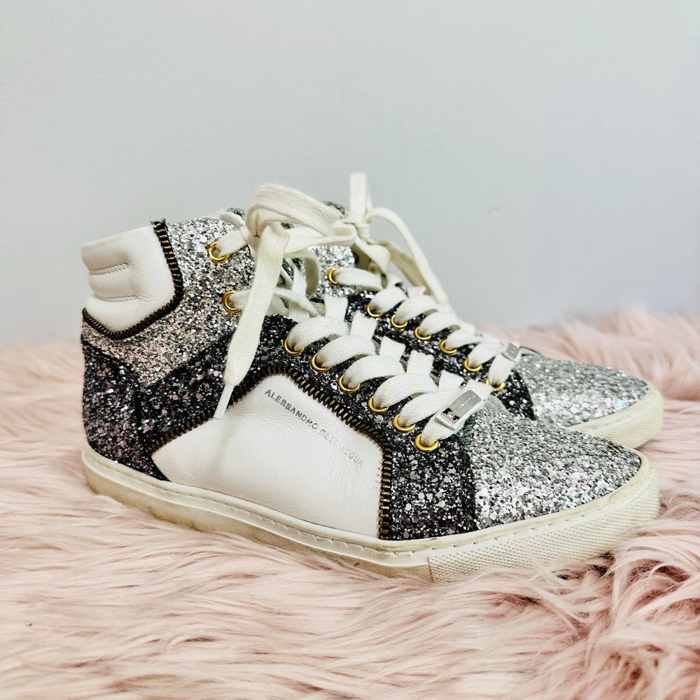 ALESSANDRO DELL'ACQUA GLITTER ZIP HI-TOP SNEAKERS SHOES